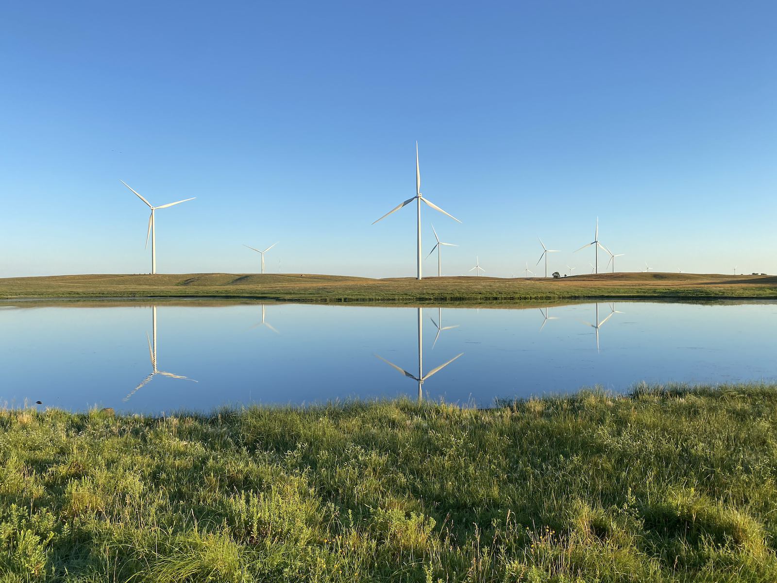 Crocker wind turbines by lake