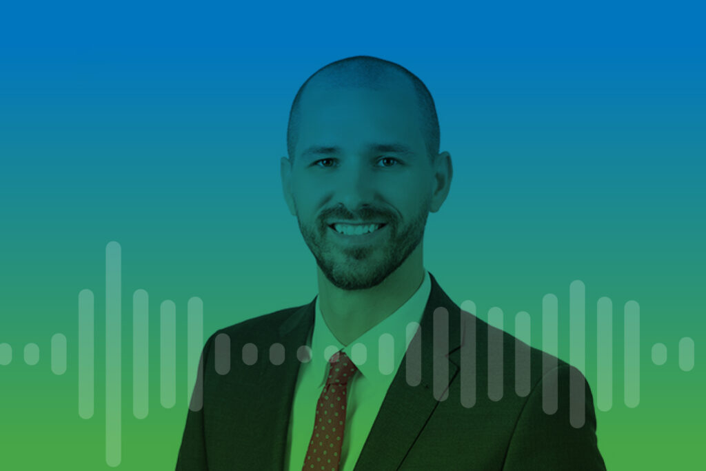 Drew Terwillger with audio overlay graphic