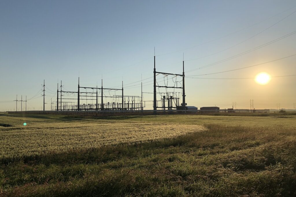 Power lines in a field